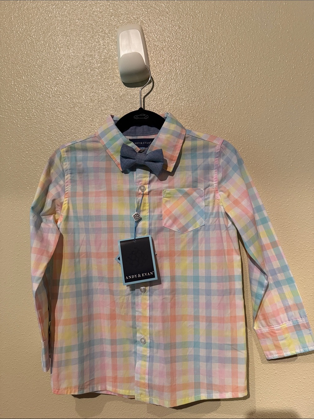 Andy & Evan size 4T Pastel Plaid Button-Down with Blue Bow
